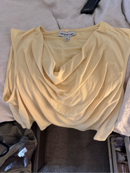 Southern Lady Tops - Southern Lady Soft Drape Neck Blouse in Pale Yellow